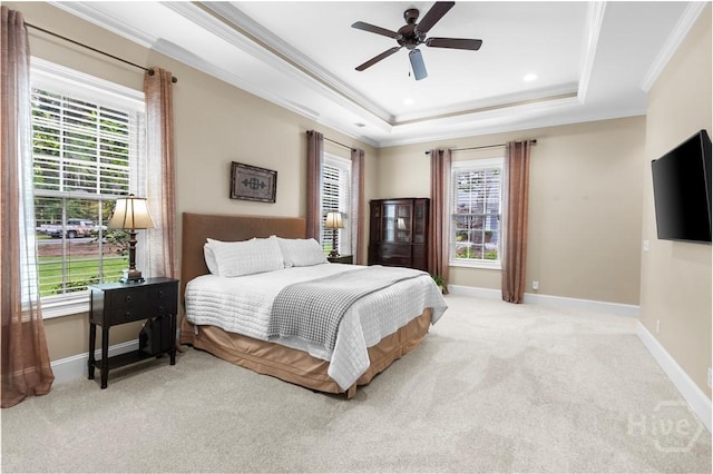 325 Shadow Moss Cir, Richmond Hill, GA 31324 - bedroom featuring ornamental molding, a raised ceiling, carpet, and ceiling fan