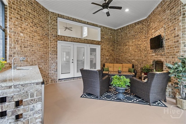 325 Shadow Moss Cir, Richmond Hill, GA 31324 - view of patio featuring ceiling fan, french doors, and outdoor lounge area