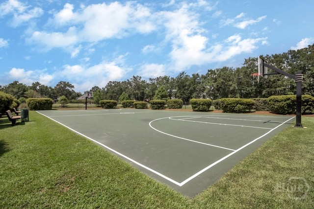 325 Shadow Moss Cir, Richmond Hill, GA 31324 - view of basketball court featuring community basketball court, a lawn, and view of scattered trees