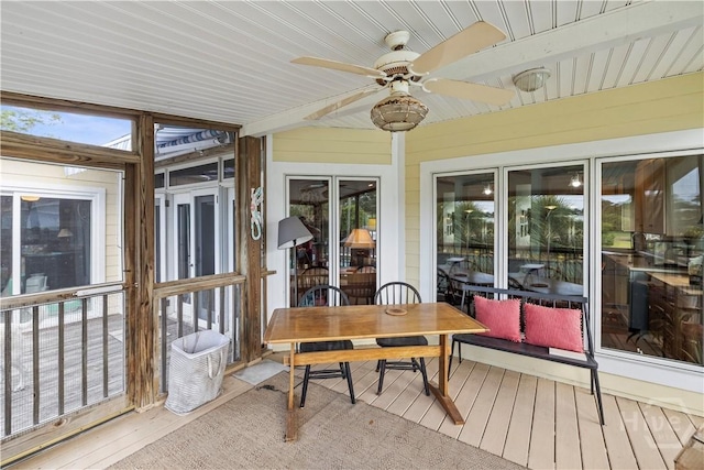 130 Lewis Ave, Tybee Island, GA 31328 - sunroom / solarium featuring a ceiling fan and outdoor dining space