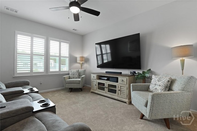 73 Small Pine Ln, Richmond Hill, GA 31324 - living room with a ceiling fan, carpet flooring, and baseboards
