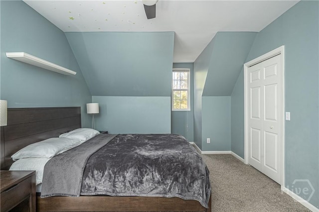 8720 Ferguson Ave, Savannah, GA 31406 - bedroom with lofted ceiling, carpet, a ceiling fan, and baseboards