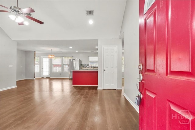 125 Crossing Cir, Rincon, GA 31326 - entryway with a ceiling fan, dark wood finished floors, baseboards, and recessed lighting