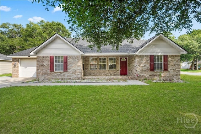 125 Crossing Cir, Rincon, GA 31326 - single story home featuring brick siding, a front yard, an attached garage, concrete driveway, and a shingled roof