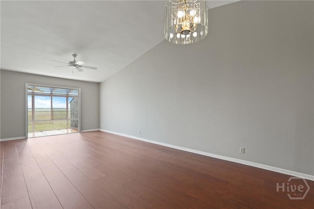 104 Bull River Bluff Dr Unit 104, Savannah, GA 31410 - empty room featuring wood finished floors, baseboards, a ceiling fan, and a chandelier