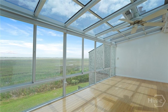 104 Bull River Bluff Dr Unit 104, Savannah, GA 31410 - unfurnished sunroom featuring a ceiling fan and a view of rural / pastoral area
