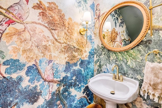 329 W Charlton St, Savannah, GA 31401 - bathroom with a sink and wallpapered walls