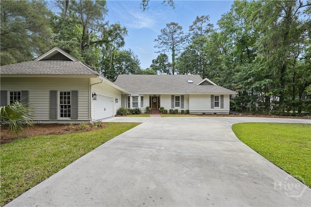 3 Benedictine Retreat Retreat, Savannah, GA 31411 - ranch-style home featuring concrete driveway, a garage, a front yard, and a shingled roof