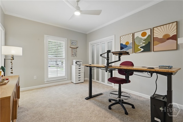 3 Benedictine Retreat Retreat, Savannah, GA 31411 - office with ornamental molding, light colored carpet, a ceiling fan, and baseboards