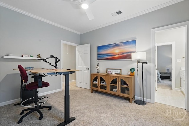 3 Benedictine Retreat Retreat, Savannah, GA 31411 - office with carpet floors, crown molding, a ceiling fan, and baseboards