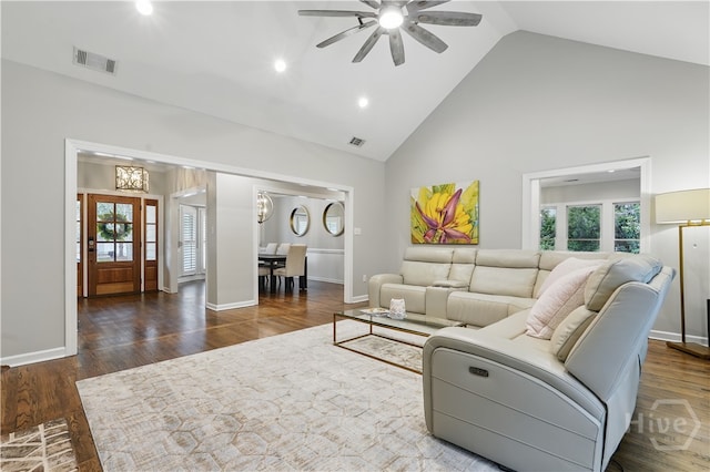 3 Benedictine Retreat Retreat, Savannah, GA 31411 - living room featuring ceiling fan, high vaulted ceiling, healthy amount of natural light, baseboards, and recessed lighting