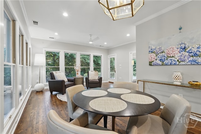 3 Benedictine Retreat Retreat, Savannah, GA 31411 - dining area with ornamental molding, wood finished floors, recessed lighting, a ceiling fan, and baseboards