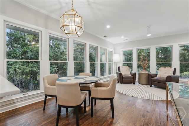 3 Benedictine Retreat Retreat, Savannah, GA 31411 - sunroom featuring healthy amount of natural light, a chandelier, wood finished floors, ornamental molding, and recessed lighting