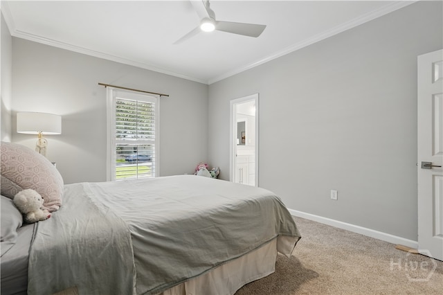 3 Benedictine Retreat Retreat, Savannah, GA 31411 - carpeted bedroom featuring ornamental molding, baseboards, connected bathroom, and ceiling fan