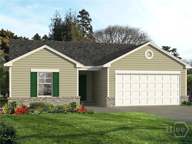 52 Flagler Dr, Savannah, GA 31419 - ranch-style house with brick siding, a garage, driveway, and a front lawn