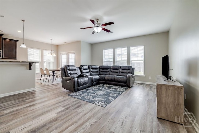141 Lakepointe Dr, Savannah, GA 31407 - living room featuring baseboards, light wood-type flooring, a ceiling fan, and recessed lighting