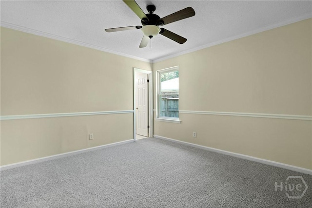 203 Whittington Dr, Savannah, GA 31419 - carpeted empty room featuring ornamental molding, ceiling fan, baseboards, and a textured ceiling