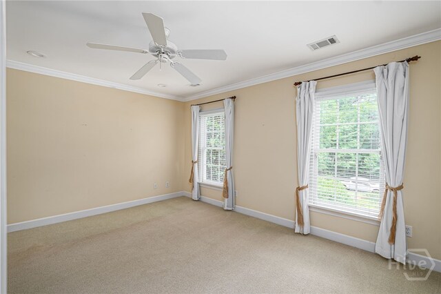 2 Franklin Creek Rd S, Savannah, GA 31411 - empty room with plenty of natural light, baseboards, ornamental molding, and light colored carpet