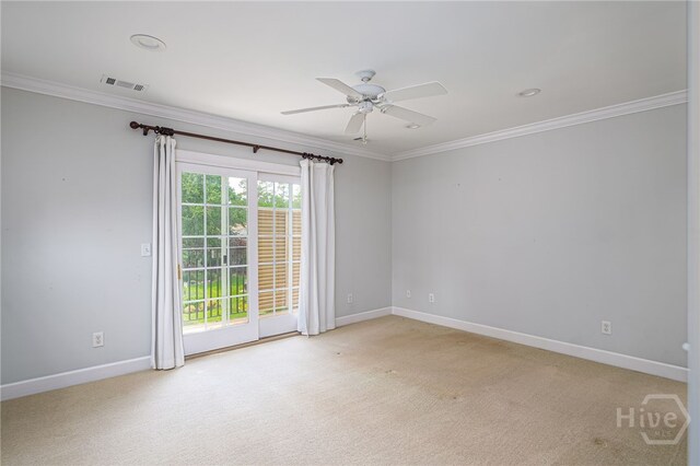 2 Franklin Creek Rd S, Savannah, GA 31411 - spare room with ornamental molding, baseboards, a ceiling fan, light colored carpet, and recessed lighting