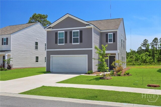 407 Coconut Dr, Bloomingdale, GA 31322 - view of front of property with an attached garage, driveway, a front yard, and roof with shingles