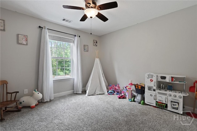115 Meadowlands Dr, Rincon, GA 31326 - rec room featuring ceiling fan, carpet floors, and baseboards