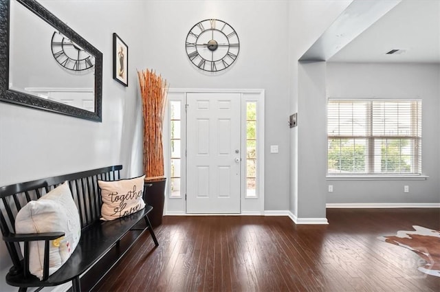 45 Glen Way, Richmond Hill, GA 31324 - entryway with hardwood / wood-style flooring, baseboards, and a towering ceiling