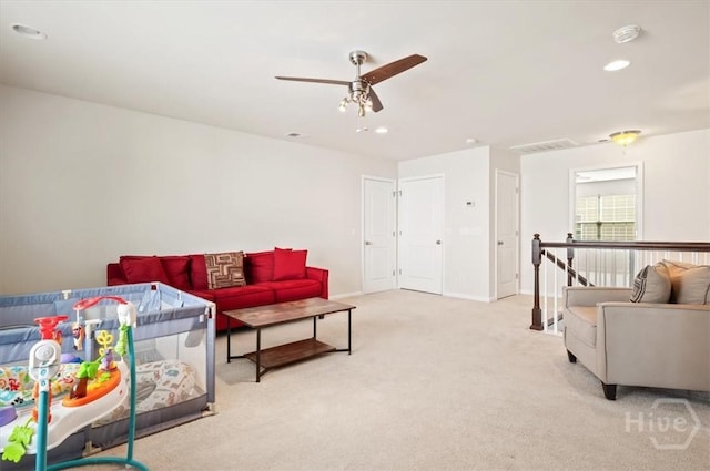 45 Glen Way, Richmond Hill, GA 31324 - living area with a ceiling fan, carpet, recessed lighting, and baseboards