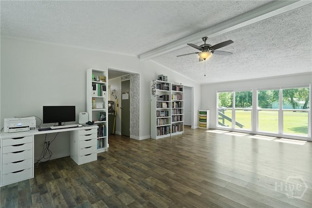 132 Waymaker Dr, Midway, GA 31320 - office with a textured ceiling, dark wood-style floors, a ceiling fan, and baseboards