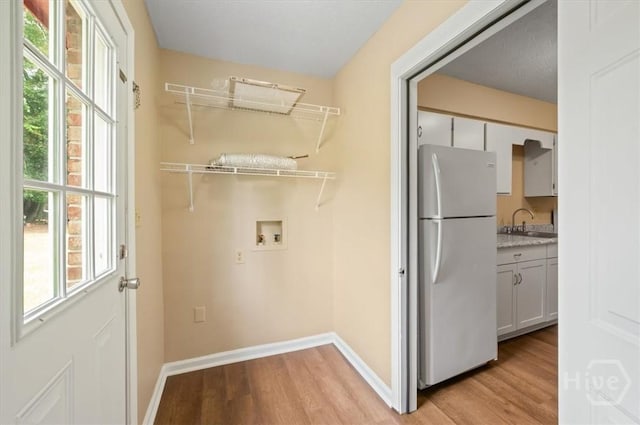 310 Ashmore St Unit A, B, Hinesville, GA 31313 - laundry room with light wood-style flooring, a sink, washer hookup, and baseboards