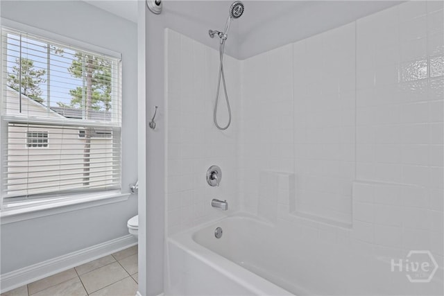 194 Shortleaf Trl, Richmond Hill, GA 31324 - bathroom with tile patterned flooring, toilet, baseboards, and bathtub / shower combination