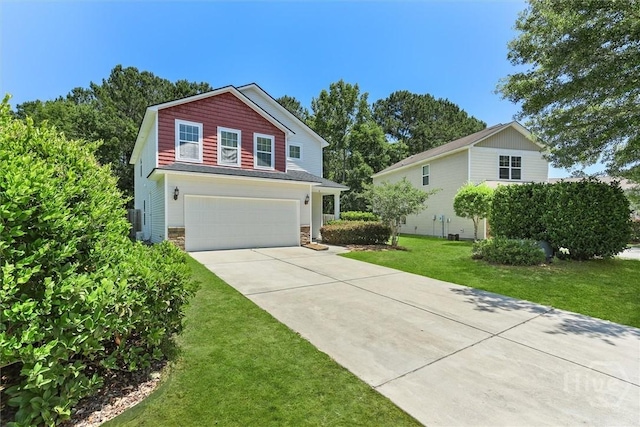 4 Crest View Cir, Pooler, GA 31322 - traditional-style house with concrete driveway, a garage, stone siding, and a front lawn