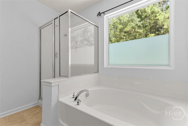 4 Crest View Cir, Pooler, GA 31322 - full bath with a garden tub, a shower stall, tile patterned floors, and baseboards