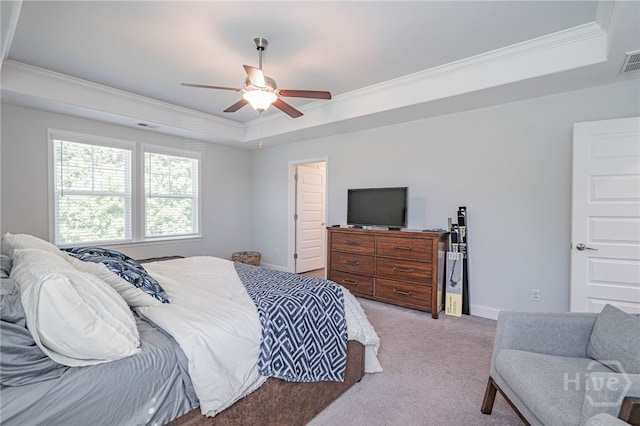 32 Brookhaven Dr, Savannah, GA 31407 - carpeted bedroom with ornamental molding, a raised ceiling, and a ceiling fan
