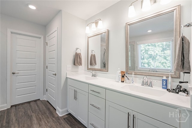 32 Brookhaven Dr, Savannah, GA 31407 - bathroom with double vanity, wood finished floors, and recessed lighting