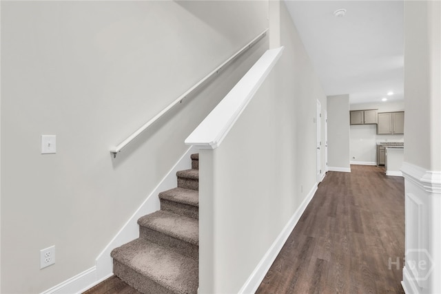 142 Guana Ln, Bloomingdale, GA 31302 - stairs with wood finished floors, baseboards, and recessed lighting