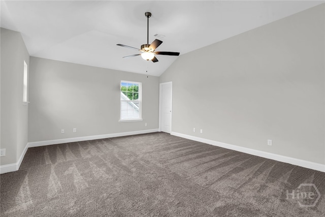 142 Guana Ln, Bloomingdale, GA 31302 - unfurnished room featuring lofted ceiling, dark carpet, baseboards, and ceiling fan
