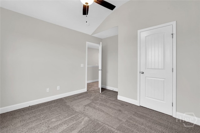 142 Guana Ln, Bloomingdale, GA 31302 - unfurnished bedroom featuring lofted ceiling, carpet, baseboards, and a ceiling fan