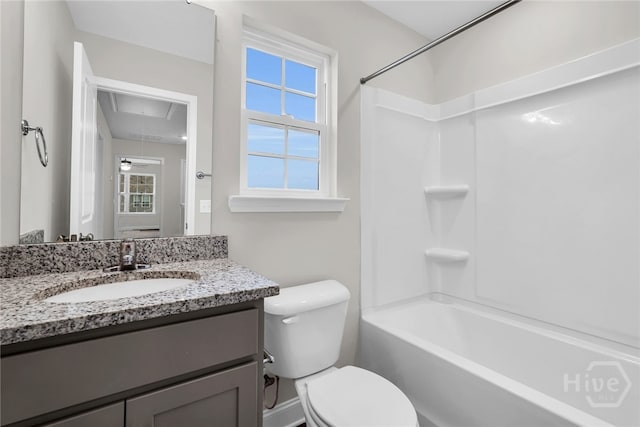 142 Guana Ln, Bloomingdale, GA 31302 - bathroom with toilet, vanity, healthy amount of natural light, and bathtub / shower combination