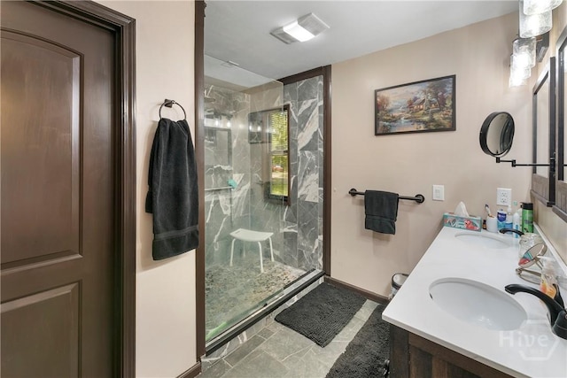124 Denham Ln, Midway, GA 31320 - full bath with a marble finish shower and double vanity