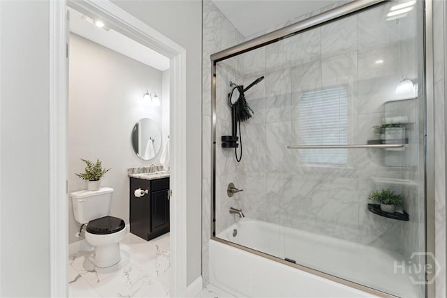 2142 New York Ave, Savannah, GA 31404 - full bath with toilet, shower / bath combination with glass door, vanity, marble finish floors, and baseboards