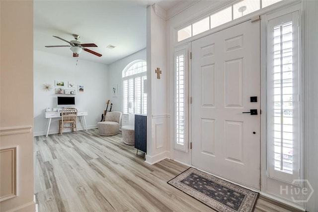 2 Iron Gate Ct, Pooler, GA 31322 - foyer with light wood finished floors, a ceiling fan, and baseboards