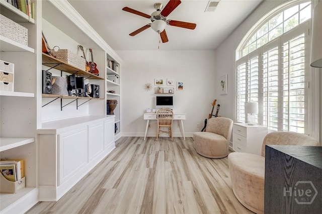 2 Iron Gate Ct, Pooler, GA 31322 - sitting room featuring light wood finished floors, ceiling fan, a desk, and baseboards