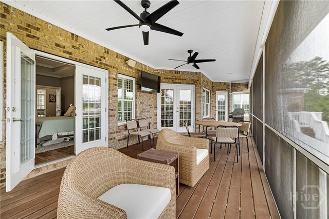 907 Cheryl St, Savannah, GA 31410 - sunroom featuring french doors and a ceiling fan