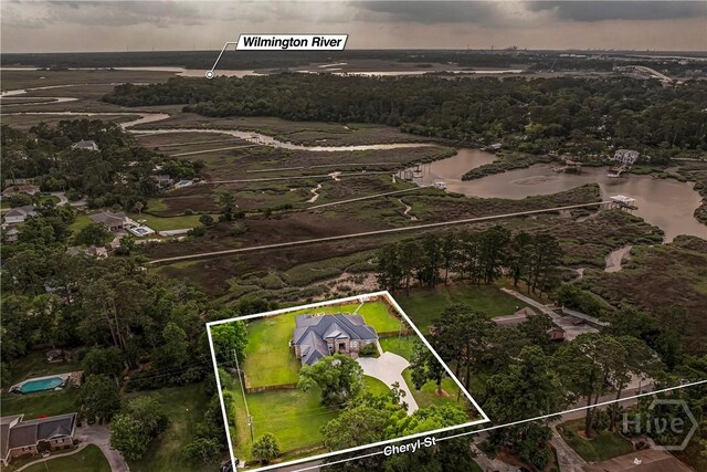 907 Cheryl St, Savannah, GA 31410 - aerial view of property's location featuring property parcel outlined and a large body of water