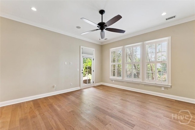104 Post House Trl, Pooler, GA 31322 - spare room featuring ceiling fan, light wood-style floors, baseboards, crown molding, and recessed lighting