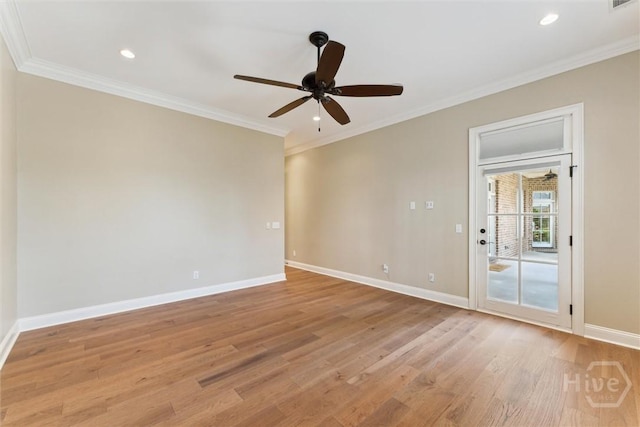 104 Post House Trl, Pooler, GA 31322 - empty room featuring light wood-style floors, baseboards, crown molding, a ceiling fan, and recessed lighting