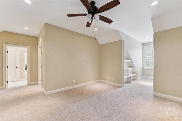 104 Post House Trl, Pooler, GA 31322 - empty room featuring lofted ceiling, ceiling fan, light colored carpet, baseboards, and recessed lighting
