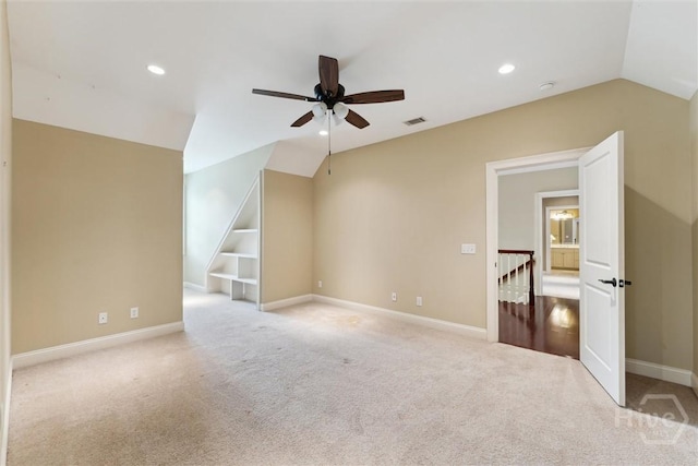 104 Post House Trl, Pooler, GA 31322 - additional living space featuring lofted ceiling, carpet flooring, ceiling fan, baseboards, and recessed lighting