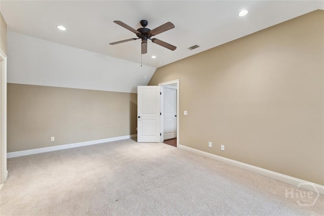 104 Post House Trl, Pooler, GA 31322 - additional living space featuring a ceiling fan, carpet, recessed lighting, baseboards, and vaulted ceiling