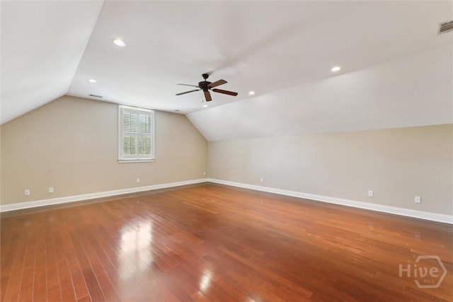 104 Post House Trl, Pooler, GA 31322 - additional living space with wood finished floors, a ceiling fan, vaulted ceiling, baseboards, and recessed lighting
